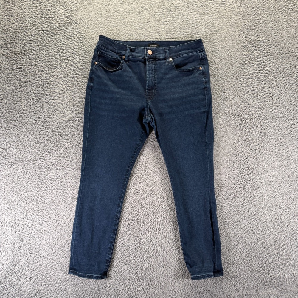 Express Jeans Women's 12 Blue Cotton Denim Skinny Leg Whiskered Travel Stretch